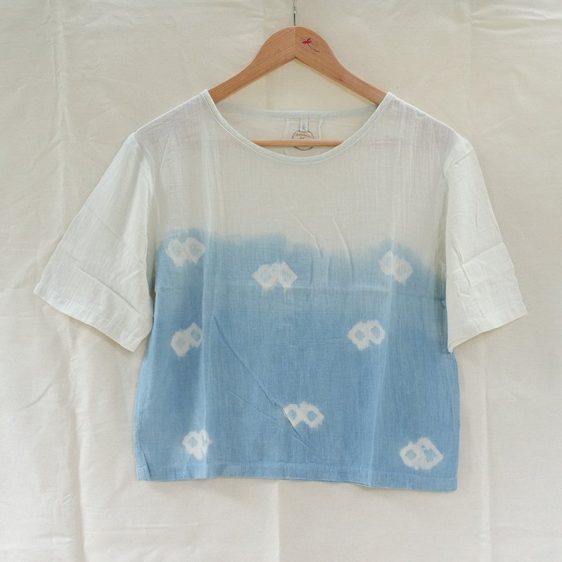 linnil: Double dots indigo shirt - 女装上衣 - 棉．麻 蓝色