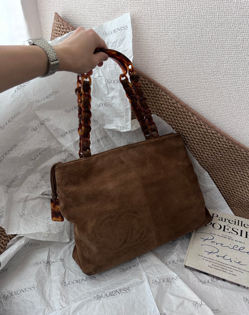 中古包 Chanel 香奈儿 麂皮Teddy Bear玳瑁链托特包 - 手提包/手提袋 - 真皮 咖啡色