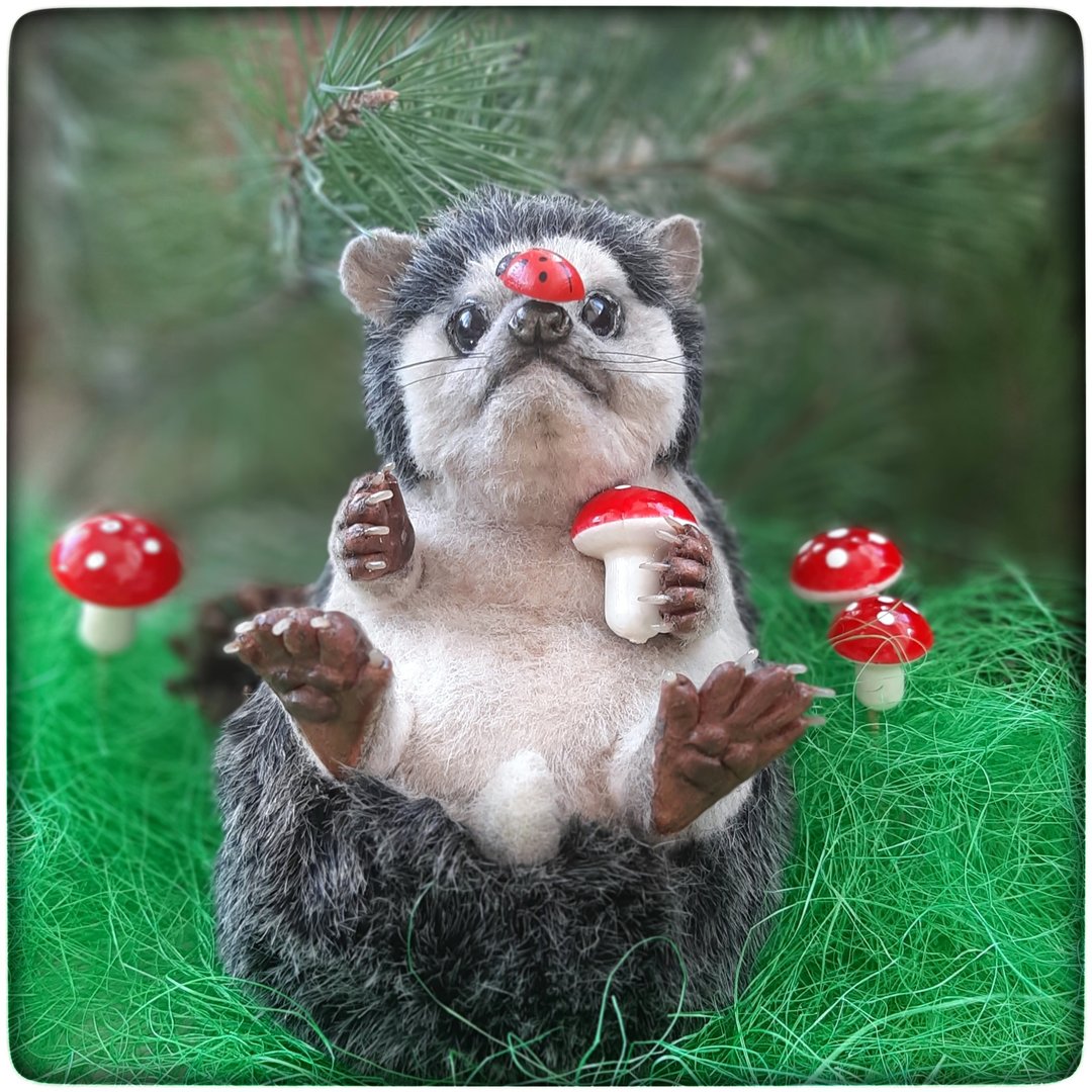 Hedgehog,pluch hedgehog,collectable toy.Christmas Gift Wrapping. - 玩偶/公仔 - 其他材质 灰色