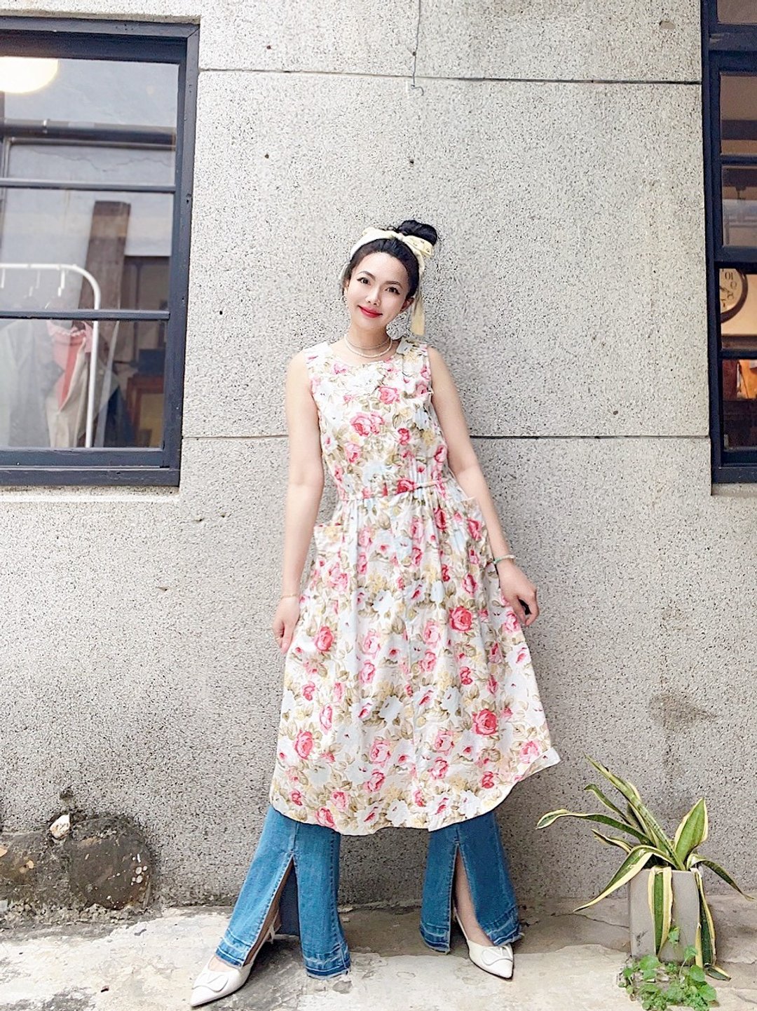 春季花卉挺棉质 可两穿 背心长裙洋装连身裙古着ドレスDress - 洋装/连衣裙 - 棉 多色