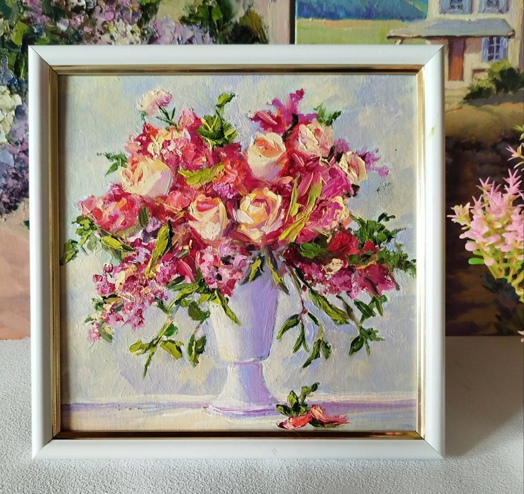 玫瑰油画 - 原创艺术 - 花卉画 - 花卉壁饰 - 小型画作 - 墙贴/壁贴 - 棉 红色