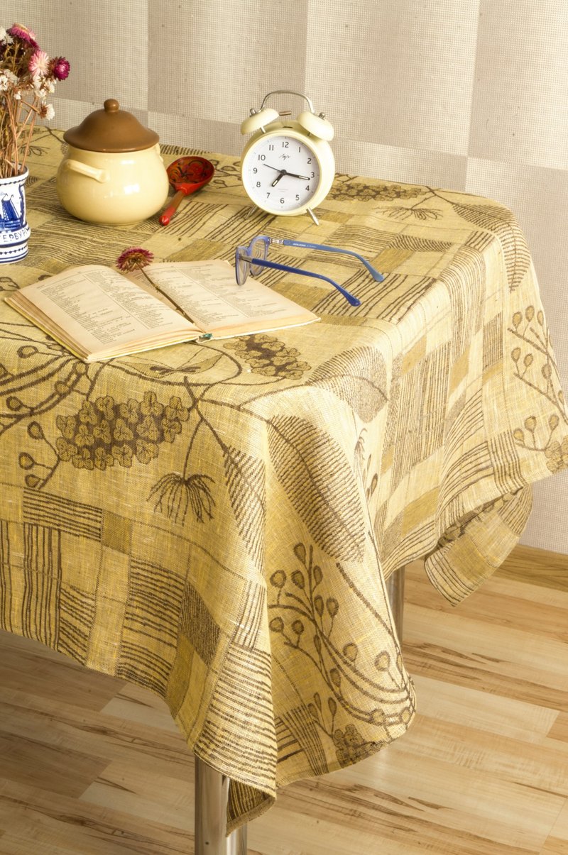 Brown linen rustic elegant square tablecloth, gift idea for home - 餐垫/桌巾 - 亚麻 