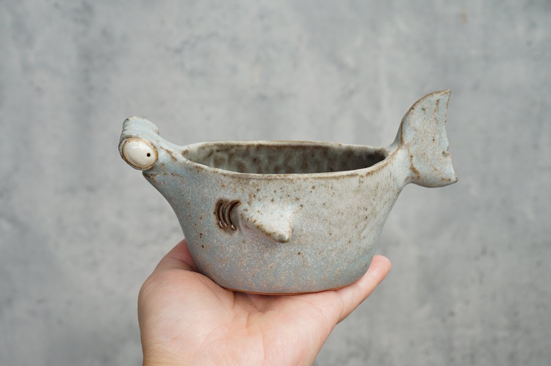 Hammerhead shark plant Pot,animal planter with succulent,succulent pots handmade - 植栽/盆栽 - 陶 蓝色
