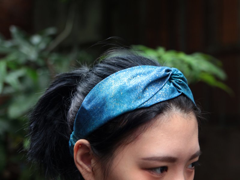 再版梵谷的繁星点点海蓝烫金点布手工十字松紧发带Starry Starry NightGold foil stampingCottonTaiwa - 发饰 - 棉．麻 蓝色
