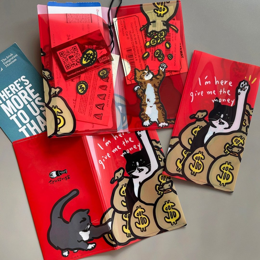 现货 给我钱 猫咪 防水 收纳 资料夹 - 文件夹/资料夹 - 防水材质 红色