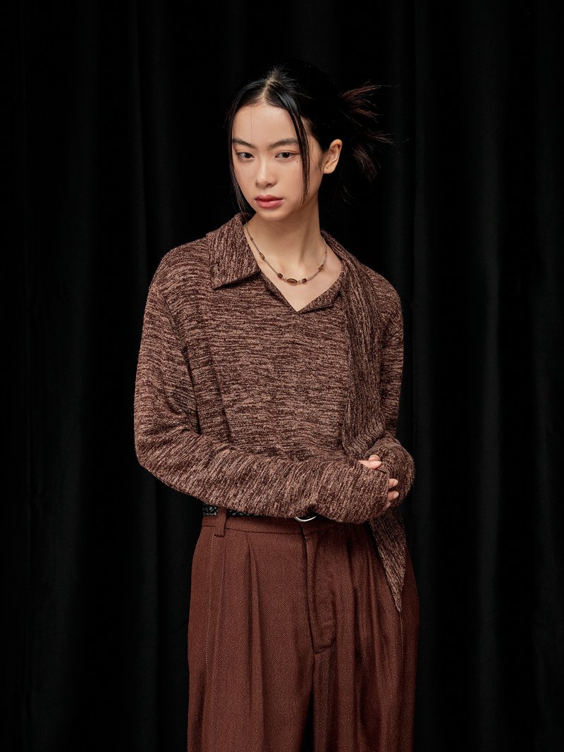 【夜莺】 披肩围巾领/拼接花纱针织/长袖打底衫 - 女装针织衫/毛衣 - 聚酯纤维 多色