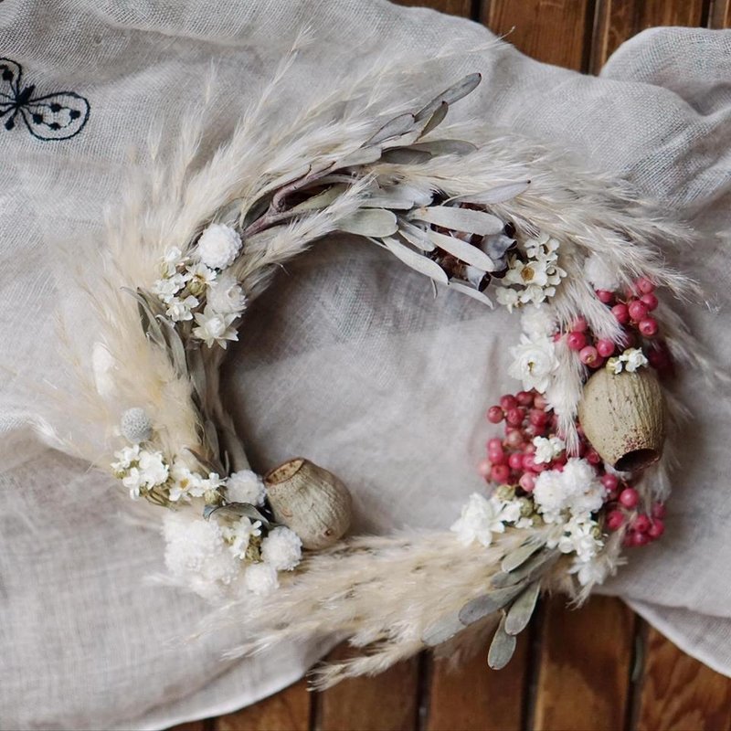 羽毛感干燥花圈 - 植栽/盆栽 - 植物．花 粉红色