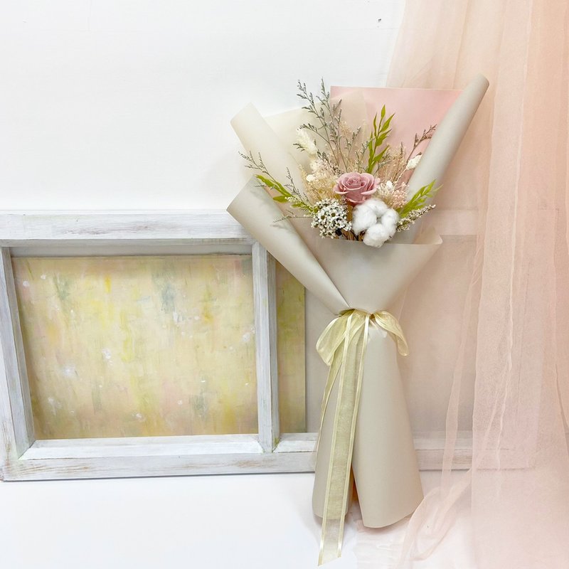 素雅粉灰玫瑰花束 永生花 干燥花 情人节花束 求婚花束 节日送礼 - 干燥花/捧花 - 植物．花 灰色