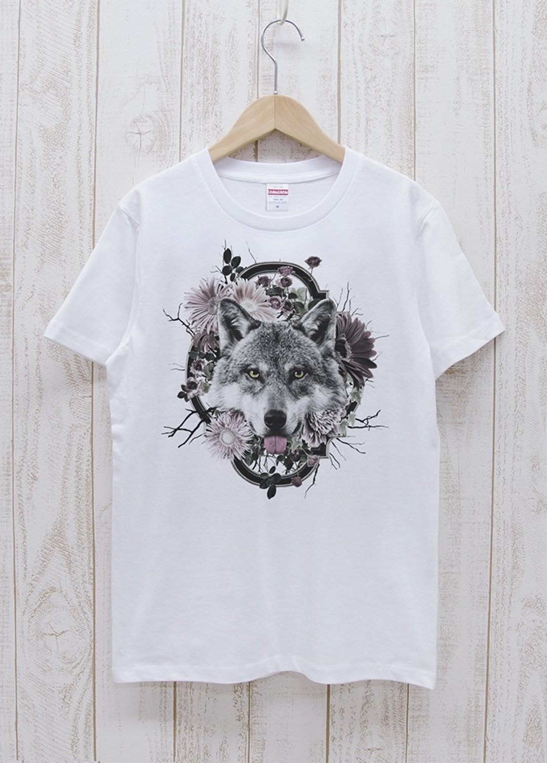 ronronWOLF Tee Flower Frame White / R023-T-WH - 中性连帽卫衣/T 恤 - 棉 白色