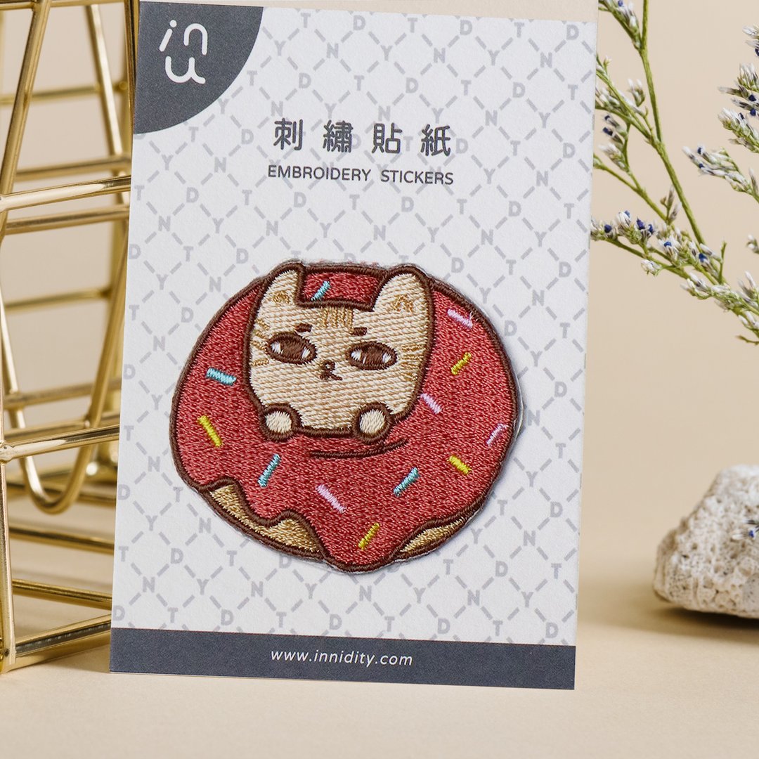甜甜圈猫 / 刺绣贴纸 - 贴纸 - 绣线 