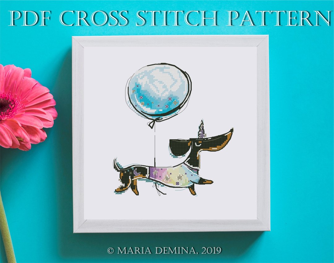 Happy Black&Tan Daschund PDF cross stitch pattern - 手工艺教程/工具书 - 其他材质 