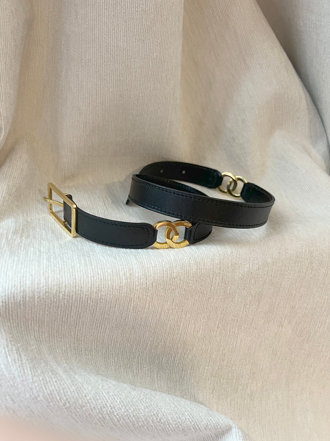 CHANEL极稀有黑色CC logo中古皮带 极美品 日本Vintage - 皮带/腰带 - 真皮 黑色