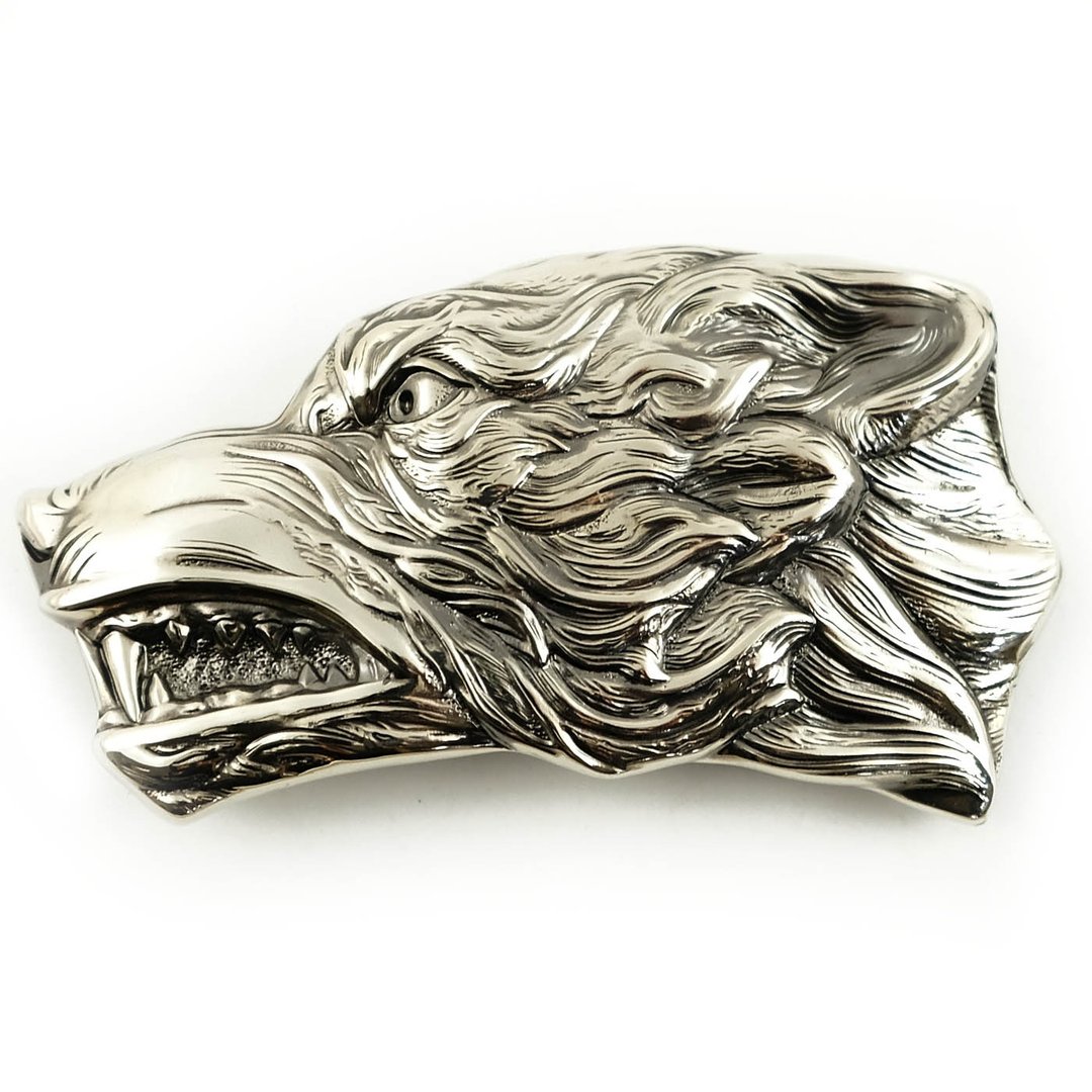 Grey wolf soild german silver belt buckle, howling wolf nickel silver belt - 皮带/腰带 - 其他材质 银色
