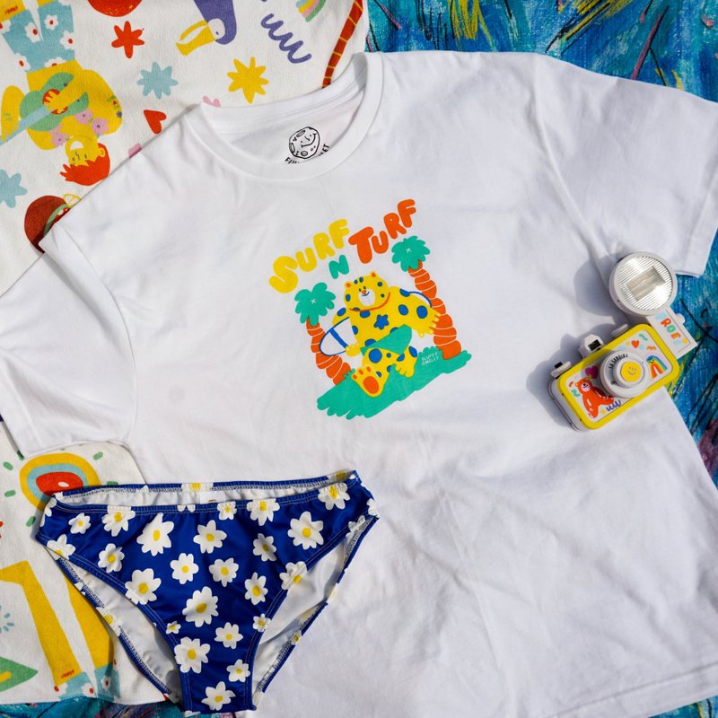 Surf n' Turf T shirt - 中性连帽卫衣/T 恤 - 棉．麻 白色