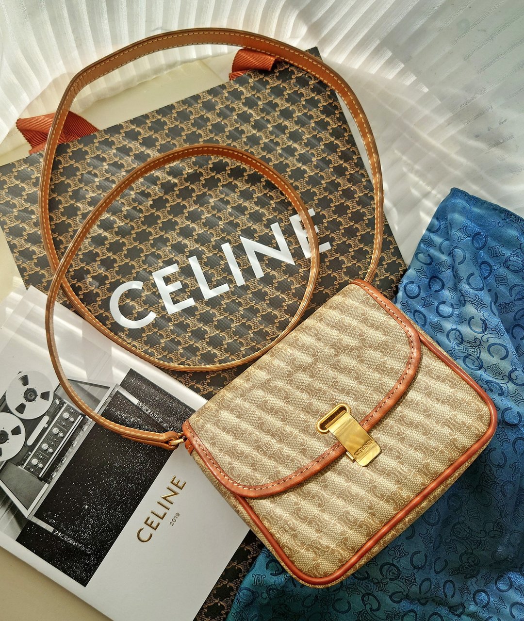 中古美品 CELINE 米花带尘袋豆腐包小方包斜背包斜挎包腰包单肩包 - 侧背包/斜挎包 - 防水材质 卡其色