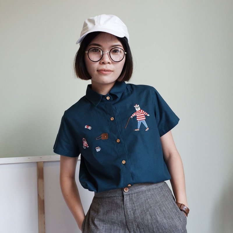  Basic cc* Shirt (We love Wally) : Peacock Blue - 女装衬衫 - 绣线 蓝色