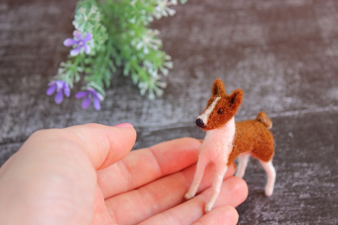 Basenji dog Felted figurine Miniature dog basenji Congo terrier - 玩偶/公仔 - 羊毛 