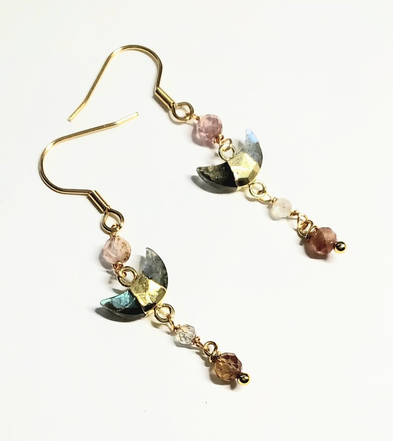 天然彩色尖晶石拉长石耳环(天使主题) (附证书) - 耳环/耳夹 - 宝石 