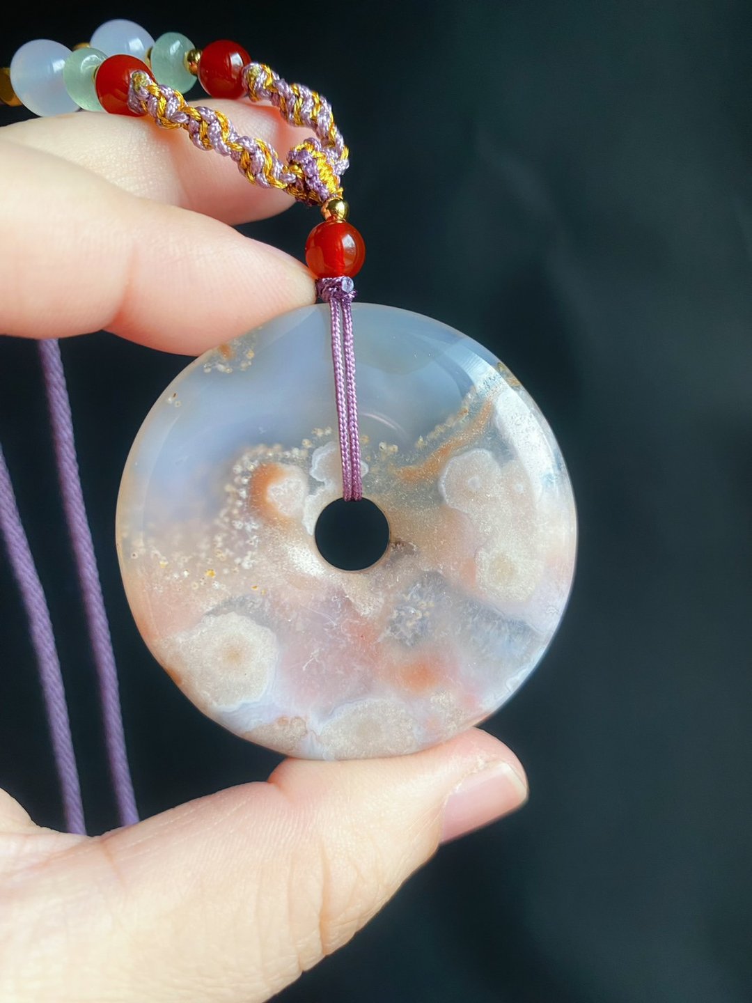 樱花玛瑙 平安扣 冰透水中花 项链 设计款 天然石 礼物 生日 - 吊饰 - 水晶 粉红色