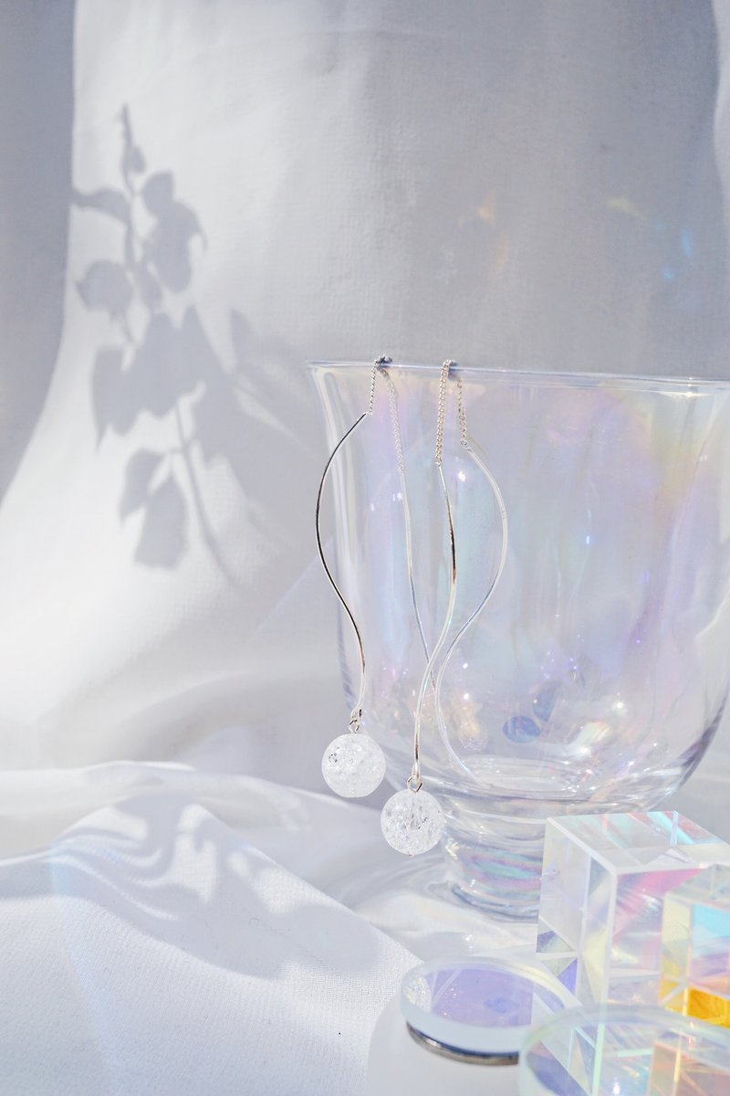 白水晶线条925纯银耳环 - 耳环/耳夹 - 其他金属 银色