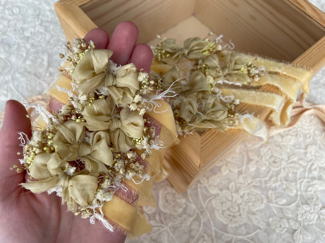 新生儿头带。 摄影婴儿用品 - 婴儿帽/发带 - 丝．绢 黄色