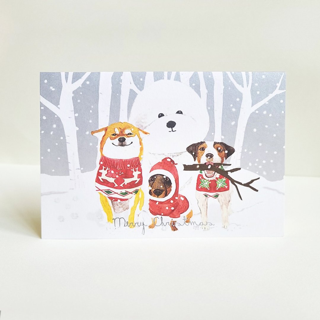 圣诞卡-Bichon Frisé snowdog比熊雪狗+Xmas gift 圣诞礼物 - 卡片/明信片 - 纸 透明