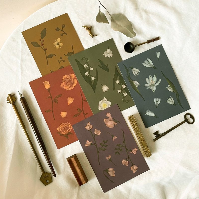 自然博物馆 / 月之花语明信片组 (12张) - 卡片/明信片 - 纸 多色