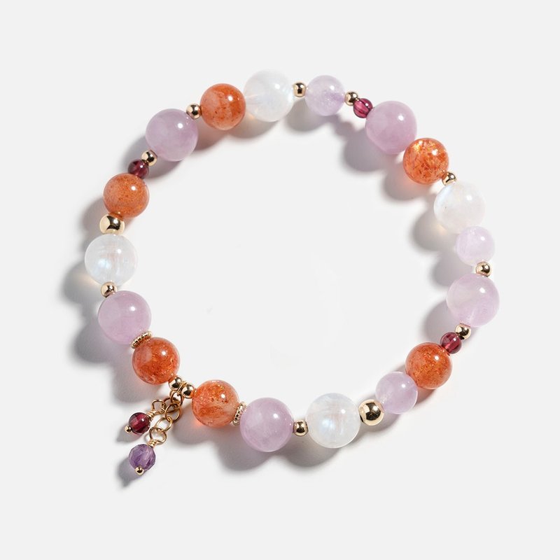 紫锂辉紫晶太阳石石榴石14K包金水晶手链 礼物 - 手链/手环 - 水晶 多色