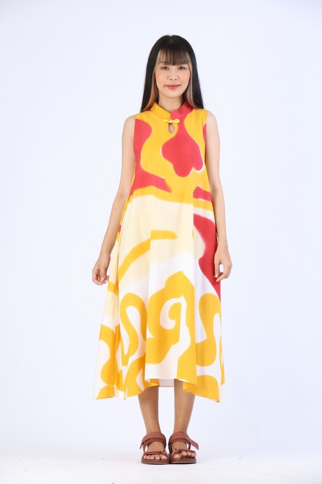Dress Chinese Style Hand Paint Soft Cotton Rayon - 洋装/连衣裙 - 棉 红色