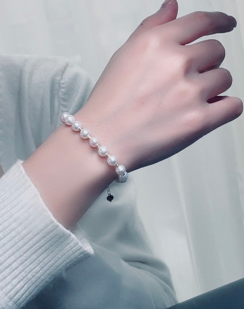 流光星夜曲小米珠手作淡水珍珠手环真珠手链18K金手链珍珠项链 - 手链/手环 - 珍珠 白色