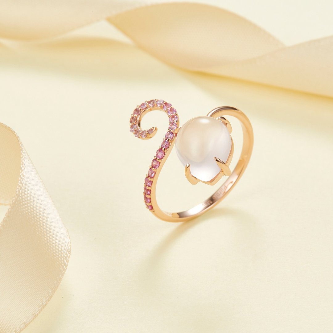 【PurpleMay Jewellery】18K金 粉蓝宝 芙蓉石戒指 - R048 - 戒指 - 半宝石 粉红色