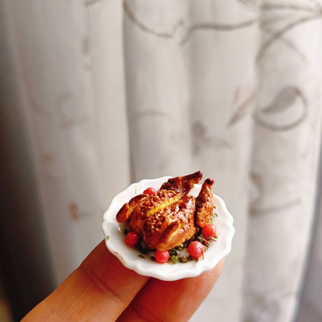 烤鸡 鸡腿 总汇 野餐 苹果 美式 鸡 袖珍 手作 迷你 食玩 微型 - 摆饰 - 粘土 
