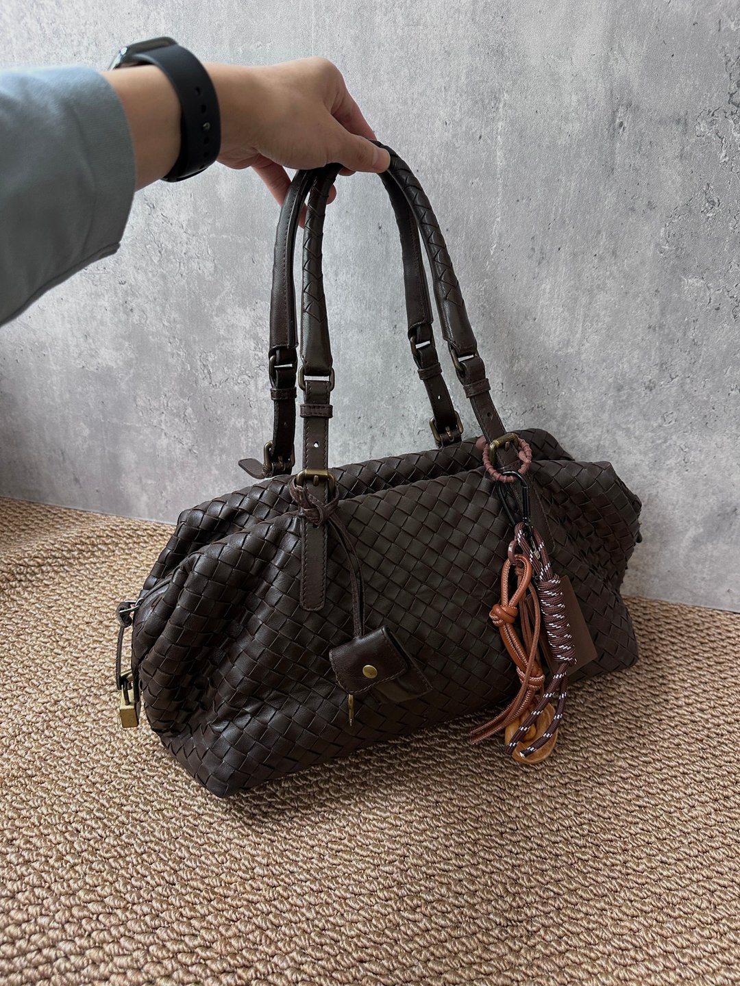 中古包 Bottega Veneta 葆蝶家 经典朱古力编织 Hobo附原装锁头 - 手提包/手提袋 - 真皮 咖啡色