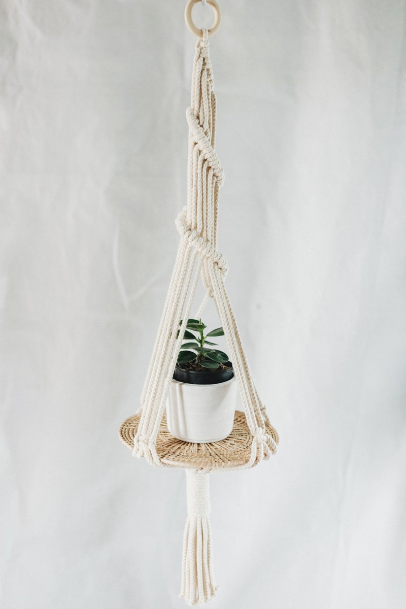 Macrame Plant Hanger / Spiral knots - 植栽/盆栽 - 棉．麻 白色