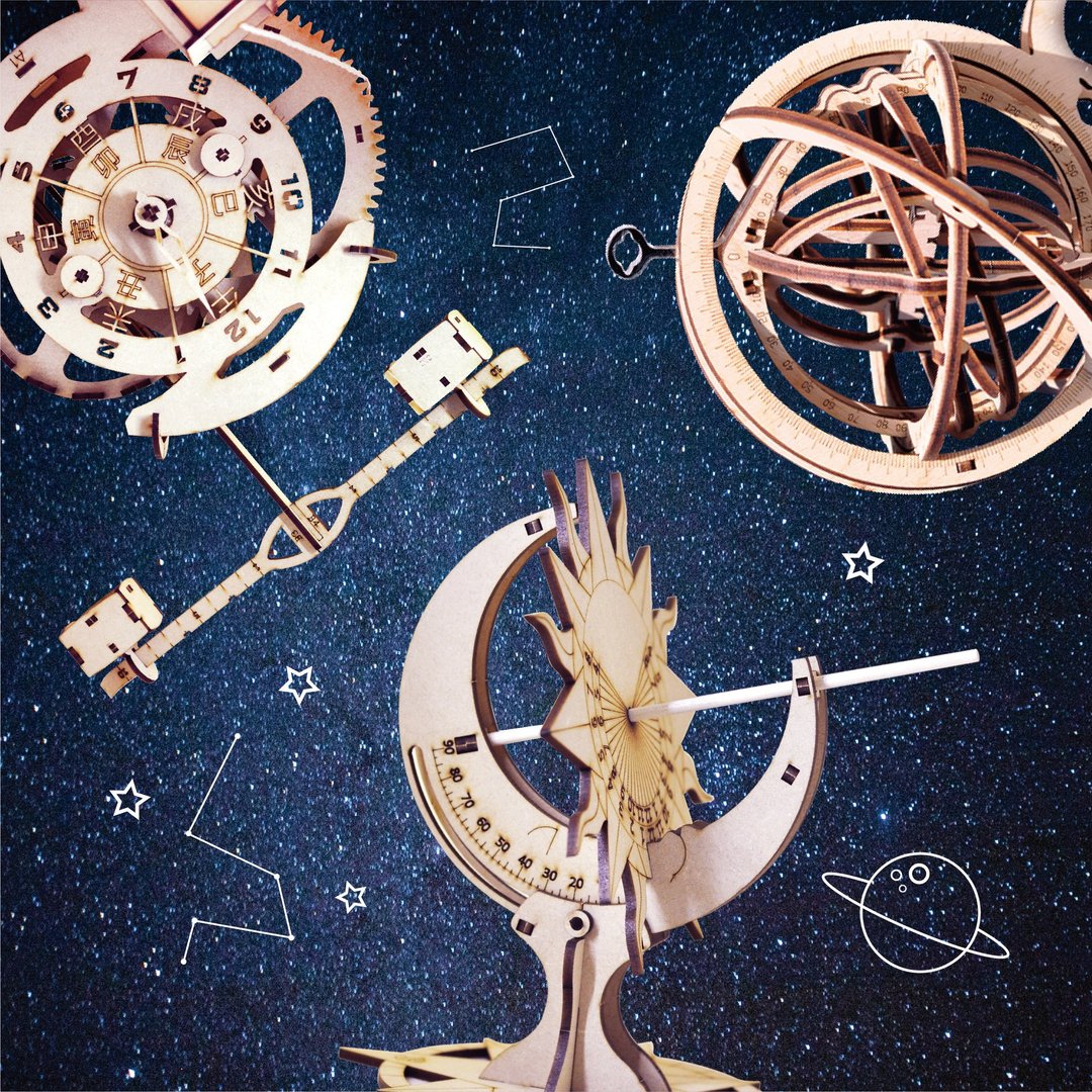 【创艺天时】天文时间套组 | 太阳神日晷 浑仪 摇摆机械钟 STEAM - 木工/竹艺/纸艺 - 木头 咖啡色