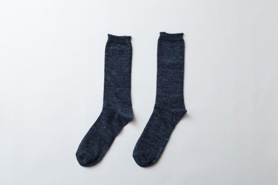 Linen knit socks (Navy) Men - 其他 - 棉 蓝色