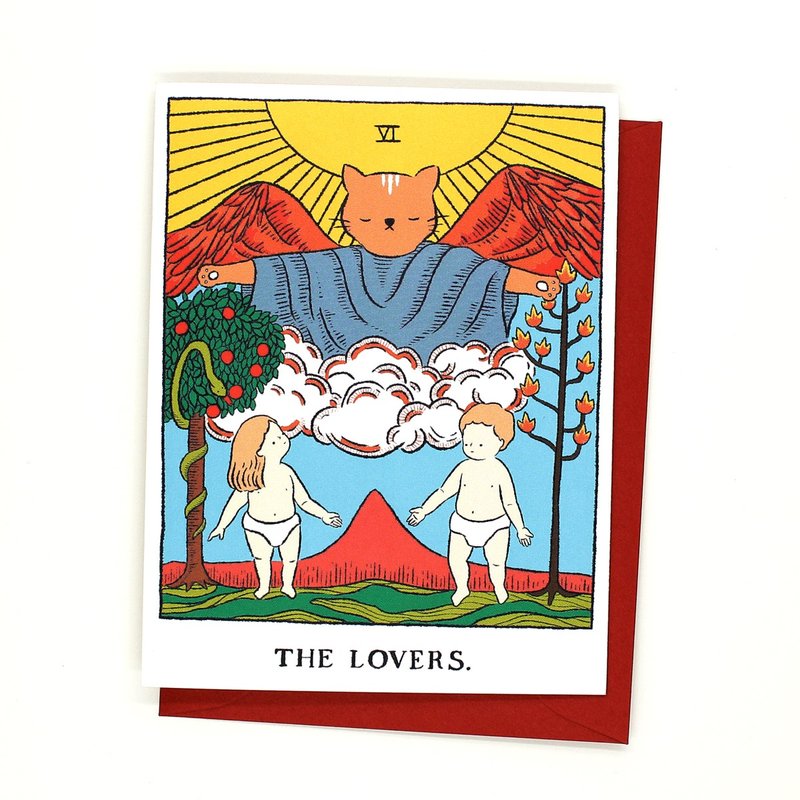 Tarot Greeting Card - THE LOVERS - 卡片/明信片 - 纸 红色