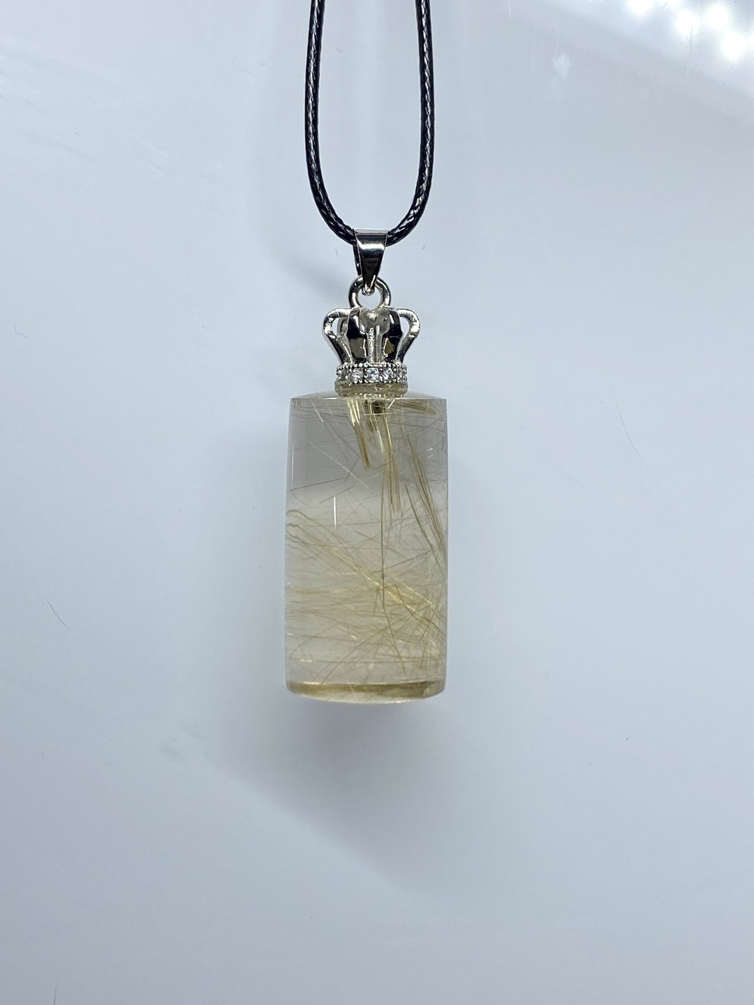 天然金发晶纯净体水晶皇冠吊坠项链 - 项链 - 水晶 黄色