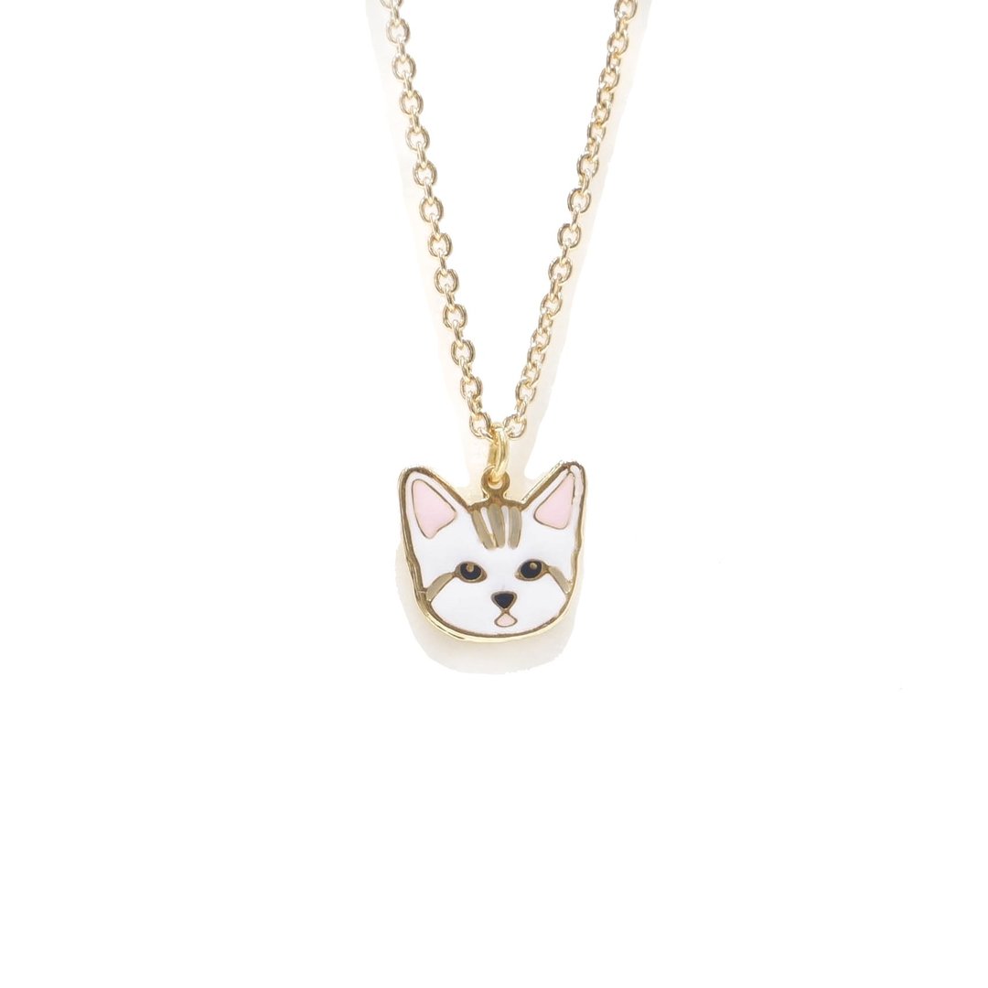 Stripe Cat Necklace - 项链 - 贵金属 白色