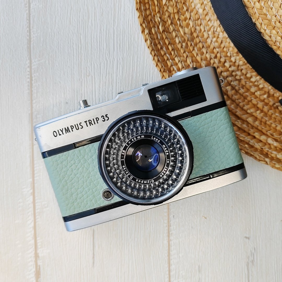 Olympus TRIP 35 胶片相机 水绿色真皮 整备完成 附胶卷 - 相机 - 其他金属 绿色