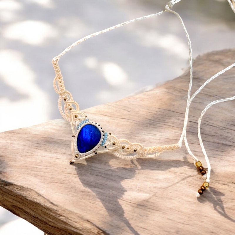 Crystoria Stone | Macrame | 南美蜡线 | 项链 | 蓝光拉长石 - 项链 - 宝石 蓝色