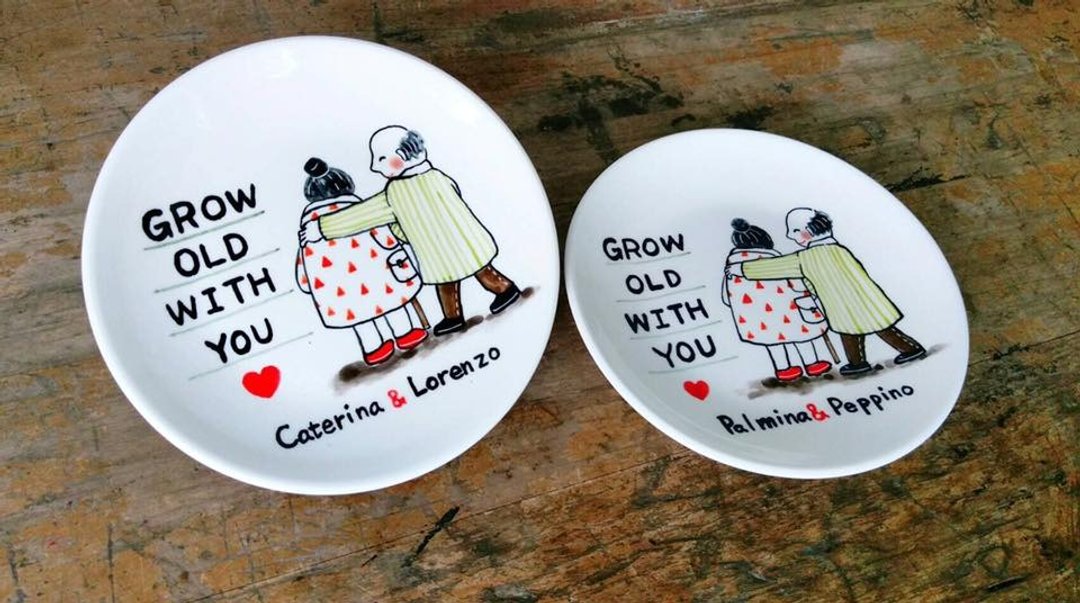 Grow Old With You  他她  定制化加字  附赠包装盒 - 浅碟/小碟子 - 瓷 多色