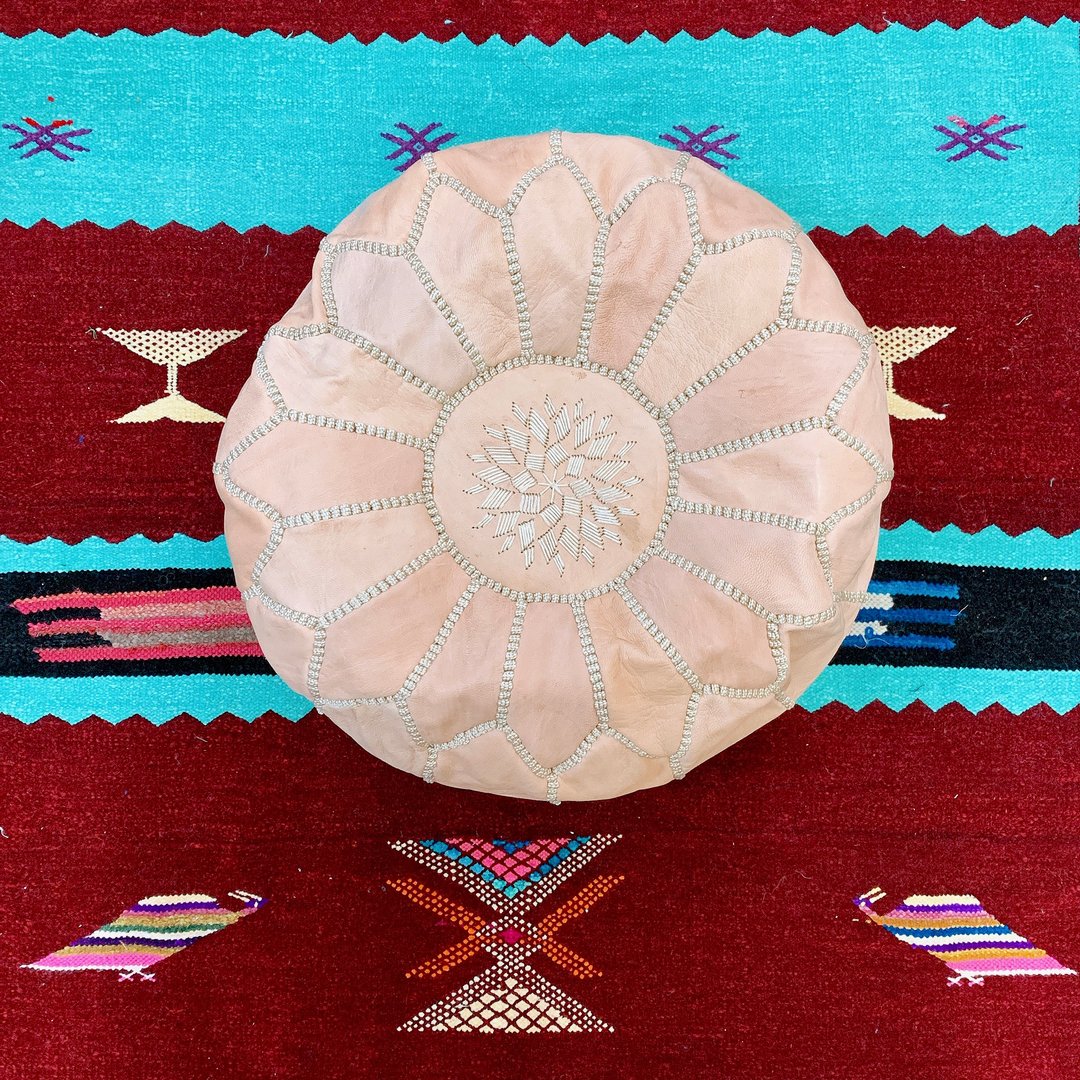 Mini pouf 刺绣皮坐凳 皮原色 - 其他家具 - 真皮 卡其色