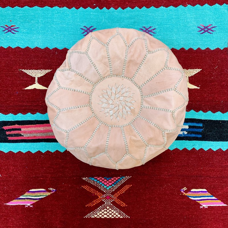 Mini pouf 刺绣皮坐凳 皮原色 - 其他家具 - 真皮 卡其色