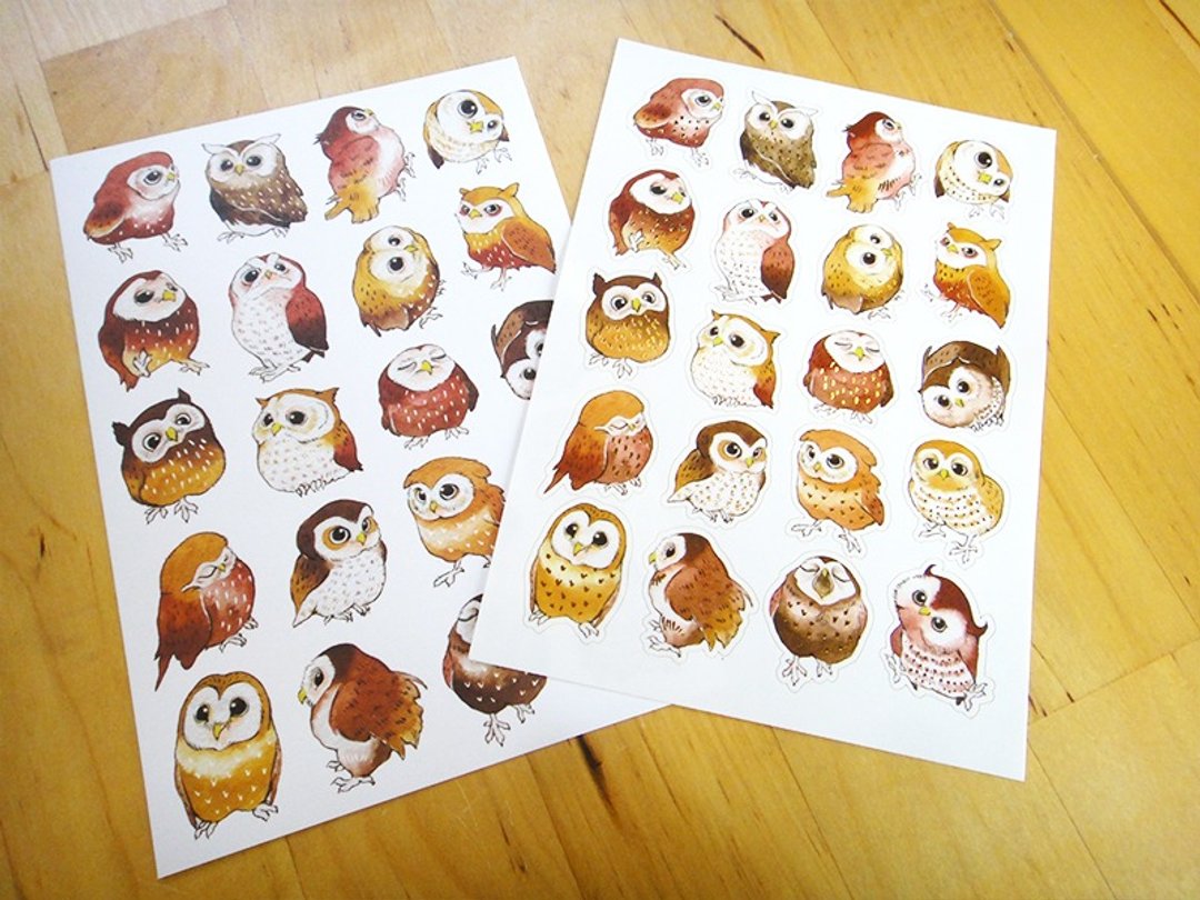 歪的工作室-猫头鹰烫金贴纸+明信片背卡Owl Stickers&Postcard - 贴纸 - 纸 