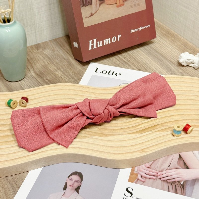 【巧妙艺手】嫣红 手作蝴蝶结发带 - 发带/发箍 - 棉．麻 粉红色