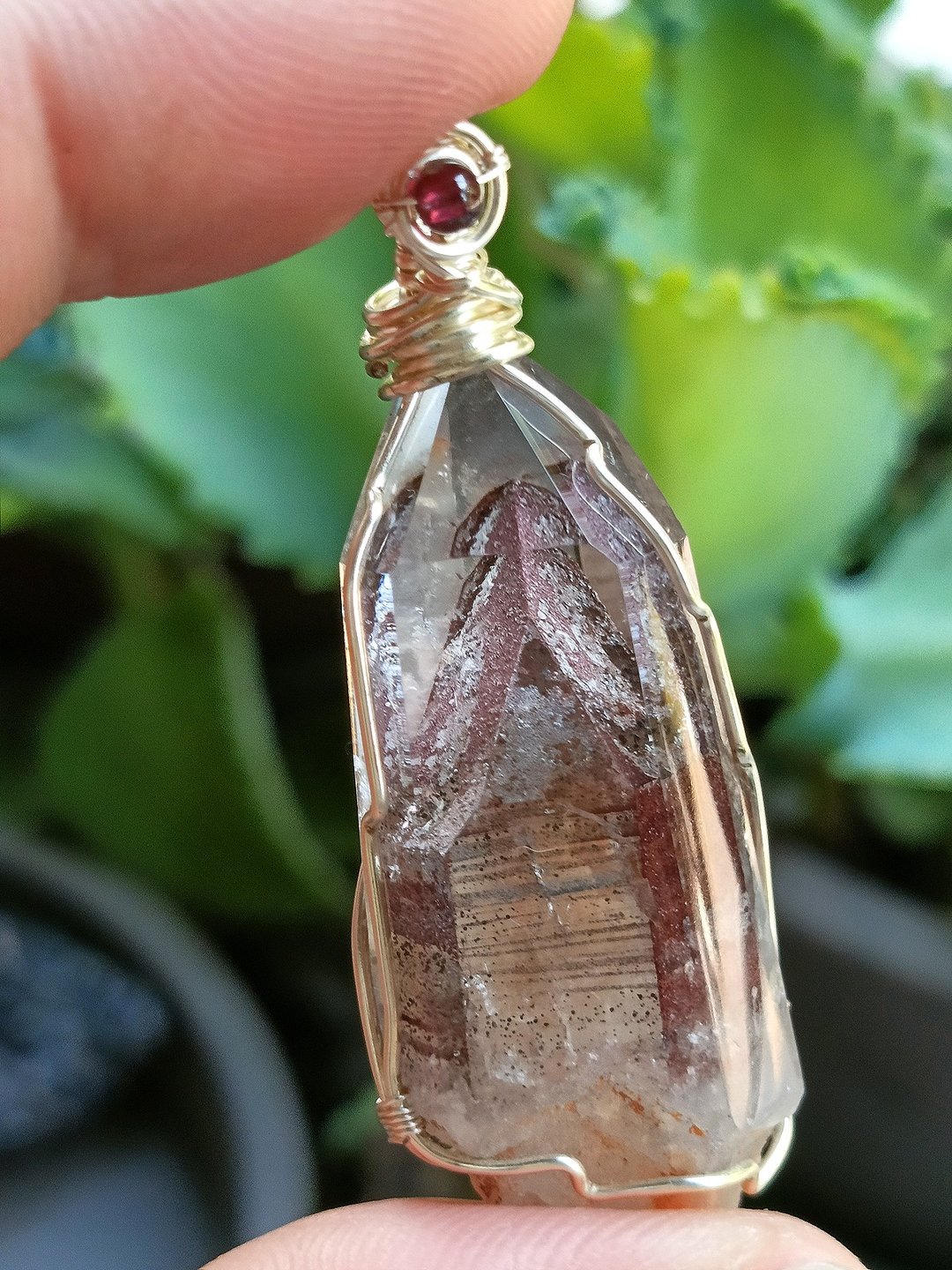 红幽灵山水晶项坠 /水晶饰品 /铜线编织 金属线编织9 - 项链 - 水晶 