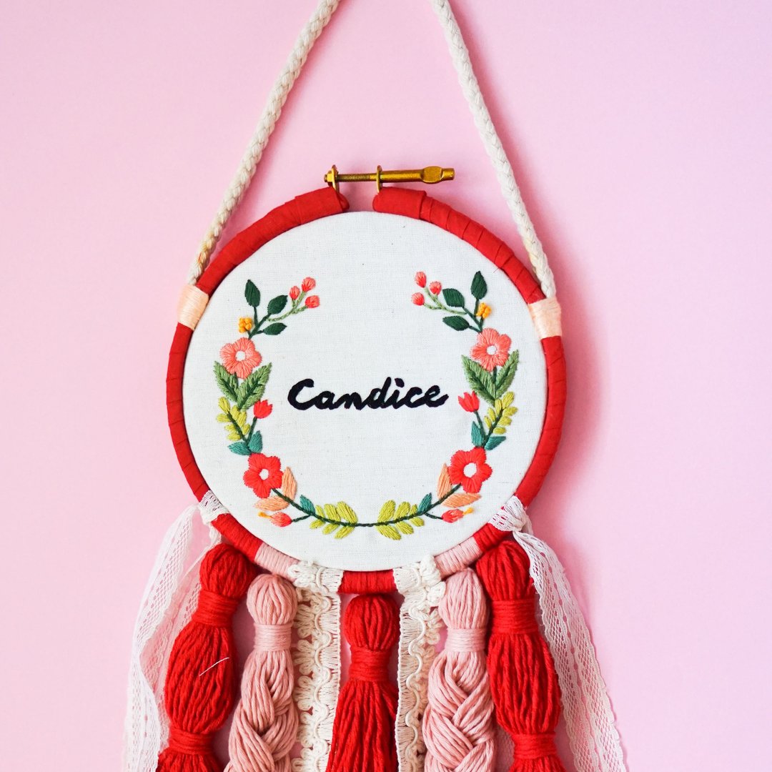 'Pansy-RED' Hand-embroidered wall decor - 摆饰 - 棉 红色