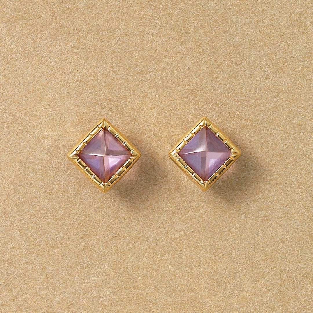 【Second Earrings】 18K 黄金浅紫水晶金字塔形切割耳环 - 耳环/耳夹 - 贵金属 