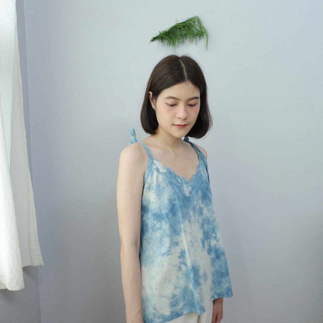 sky wavy top / natural indigo dye cotton - 女装上衣 - 棉 蓝色